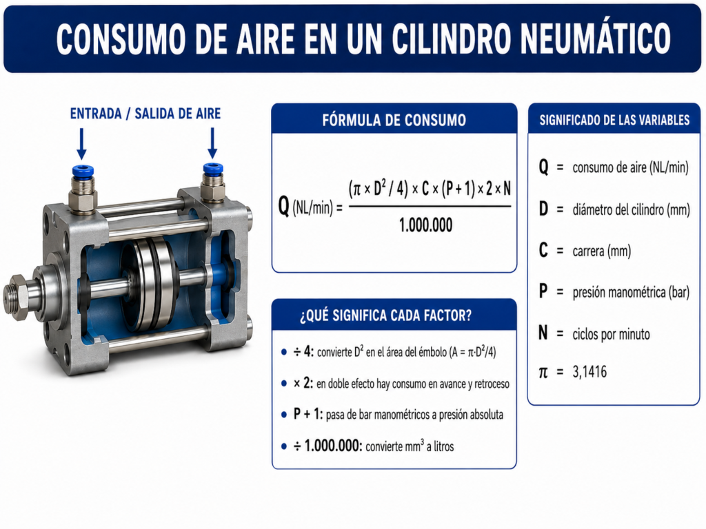 consumo aire cilindro neumático