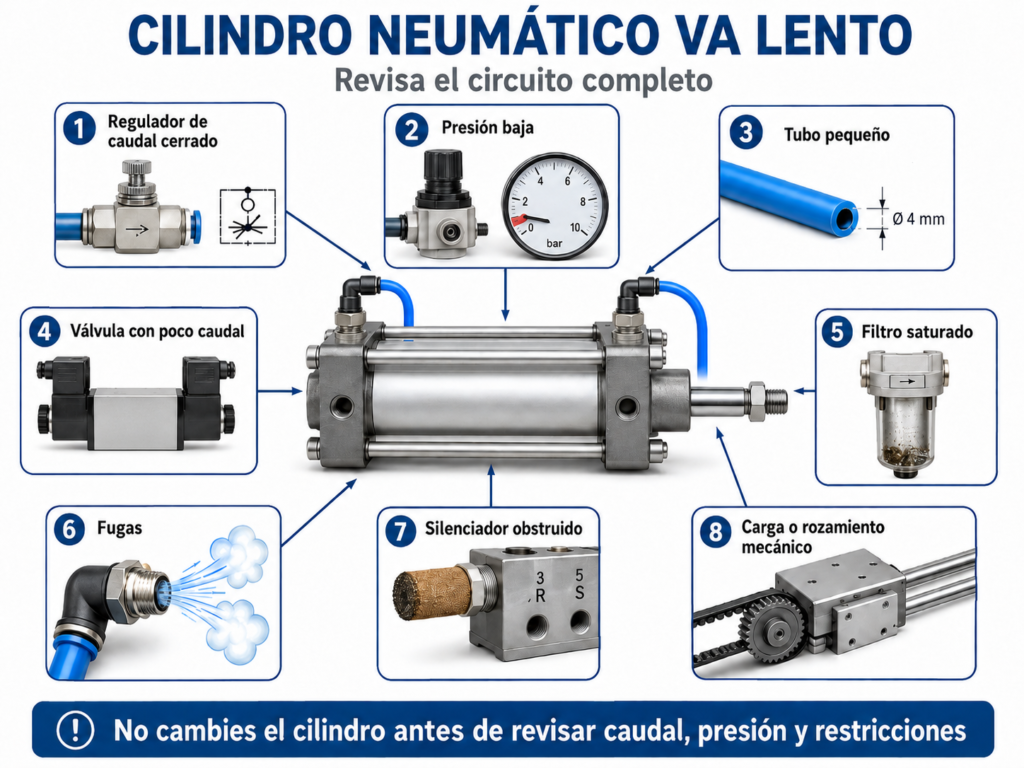 cilindro neumático va lento