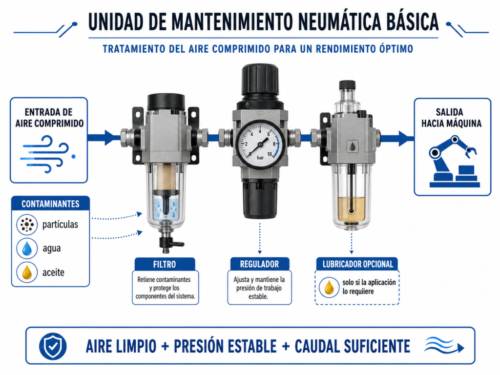 unidad de mantenimiento neumática con filtro regulador y lubricador para preparar aire comprimido